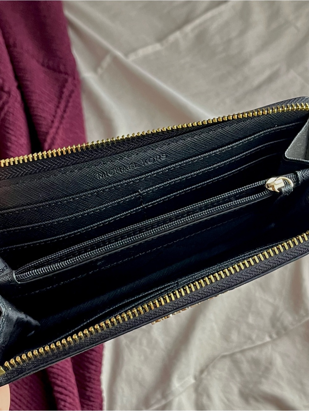 Michael Kors Black Zip-Around Saffiano Wallet with Gold Logo - Picture 7 of 7